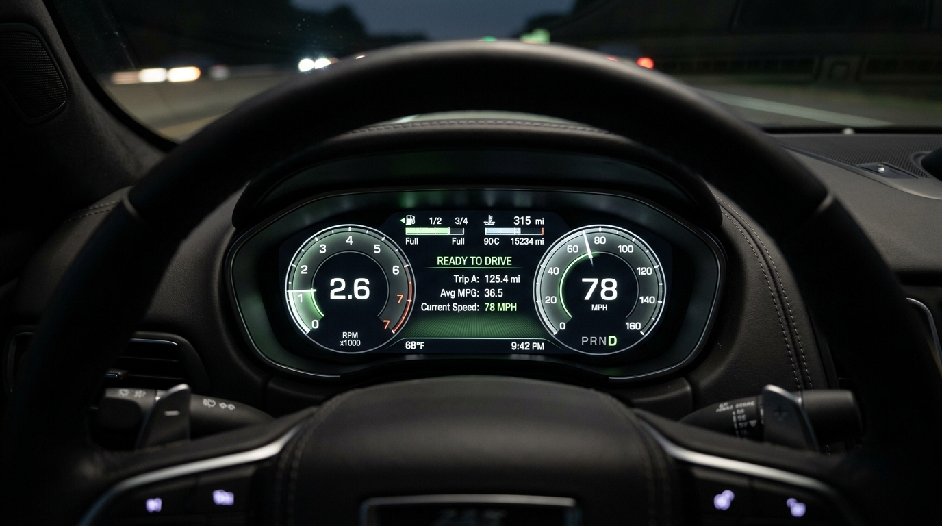 Vehicle dashboard with no airbag warning light after a successful SRS reset